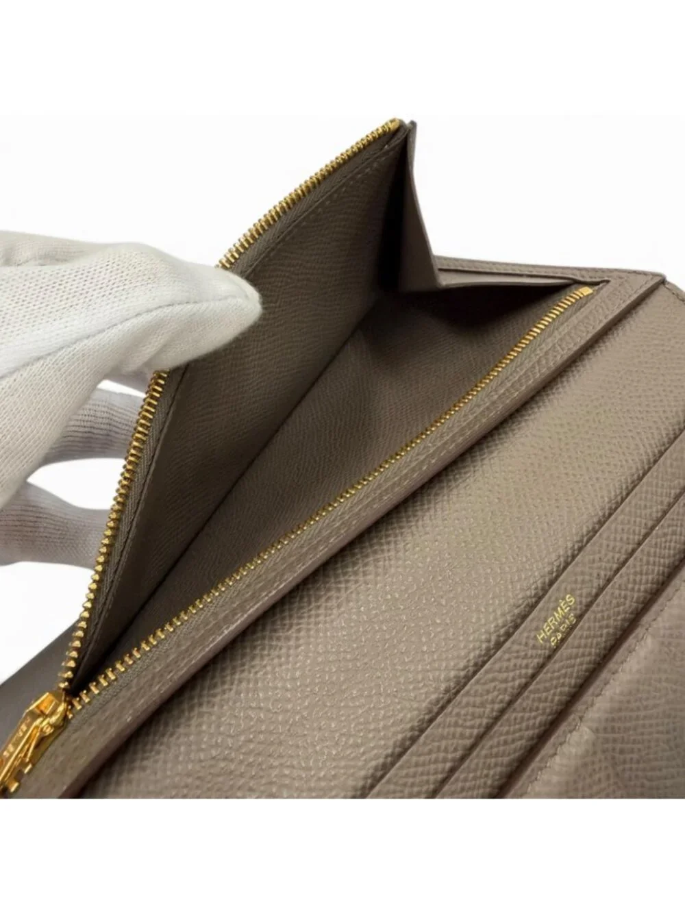 Hermes Bearn Soufflet Veau Epsom Taupe Gold Wallet